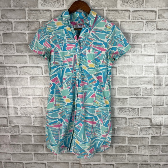 Chubbies Colorful Beach Theme Button Up Collared Shirt Dress W/ Pockets SMALL - Picture 1 of 9
